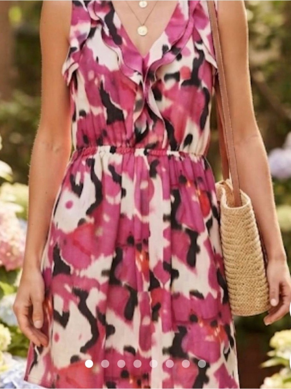 LOFT Vibrant Pink and Black Flowy Short Dress
